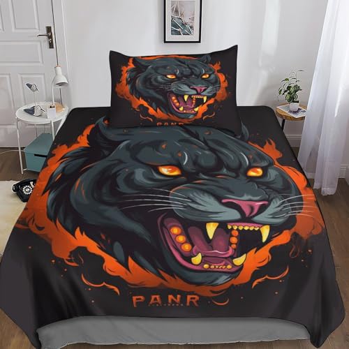 Black Panther 3D Print Betten Bettwäsche Microfaser Cartoon Animals Bettbezug Mit Reißverschluss Tröster Set Mit Kissenbezug Teilig 3 Teilig Geeignet Für Kinder Erwachsene Senioren Single（135x200cm） von REIPOL