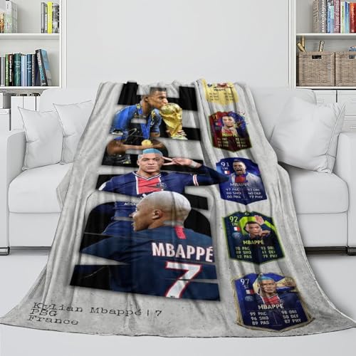 Mbappé Plüsch Decke - Kinder Jugendliche Erwachsene - Fußball Flanell Decke Für Sofa Bett Stuhl Büro Reisen Camping Dekor - Weihnachten Geburtstag Hochzeit Geschenk Idee 60x80inch(150x200cm) von REIPOL