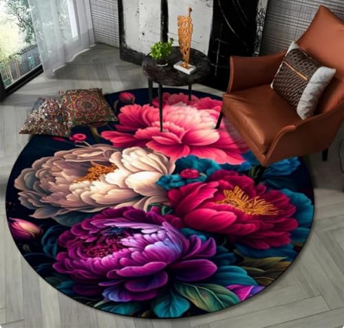 Nordischer runder Teppich mit Blumen-, Rosen- und Gänseblümchenmuster für Wohnzimmer, Schlafzimmer, Stuhldekoration, rutschfeste Matte 60cm von REIPOL