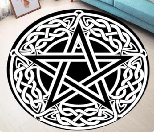 REIPOL Cartoon Pentagramme Teppich Mond Satan Runde Teppich Schädel Wohnzimmer Schwarz Home Decor Stuhl rutschfeste Matten 100cm von REIPOL