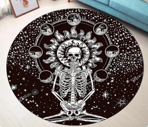 REIPOL Cartoon Pentagramme Teppich Mond Satan Runde Teppich Schädel Wohnzimmer Schwarz Home Decor Stuhl rutschfeste Matten 60cm von REIPOL