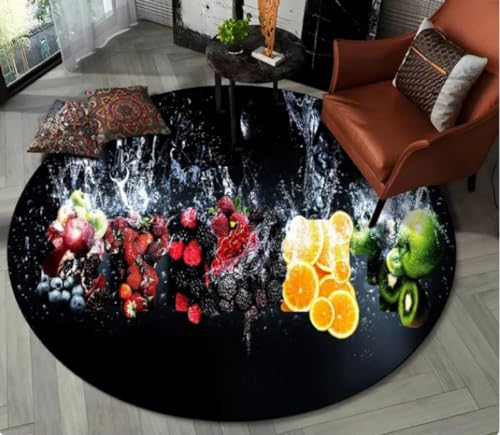 REIPOL Cartoon süße Früchte 3D runder Teppich für Wohnzimmer Teppich Schlafzimmer Dekor, Haustier Bereich Teppich rutschfeste Bodenmatte 60cm von REIPOL
