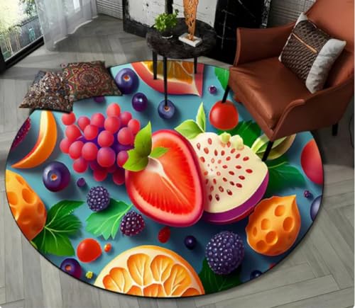 REIPOL Cartoon süße Früchte 3D runder Teppich für Wohnzimmer Teppich Schlafzimmer Dekor, Haustier Bereich Teppich rutschfeste Bodenmatte 80cm von REIPOL