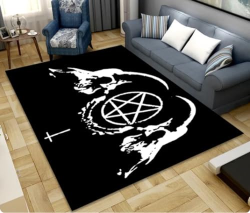 REIPOL Klassischer Totenkopf-Teppich, Pentagramm-Teppich, Monde, Satan, Stuhl, rutschfeste Matten, Fußmatte, Heimdekoration 80x120cm von REIPOL