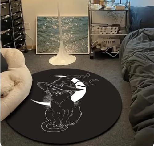 REIPOL Personalisierter runder Teppich, Satan-Katzen-Teppich, Totenkopf, Badezimmer, rutschfeste Matte, Schlafzimmer, dekorative Teppiche 80cm von REIPOL
