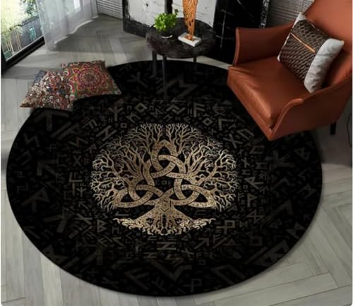 REIPOL Retro-Muster, runder Teppich, Teppich für Wohnzimmer, Schlafzimmer, Sofa, Dekor, Teppich, rutschfeste Bodenmatte 100cm von REIPOL