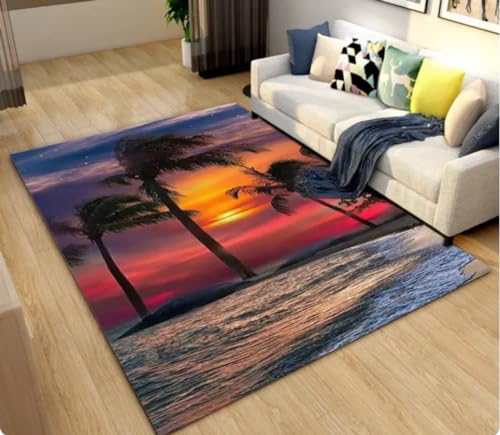 REIPOL Teppich mit Strand-Kokosnussbaum-Landschaft, Teppich für Wohnzimmer, Schlafzimmer, Türmatte, Dekoration, rutschfeste Bodenmatte 180x280cm von REIPOL