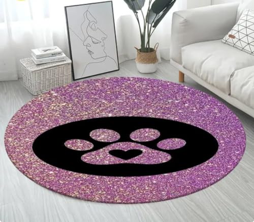 Runder Teppich der Pets Footprint-Serie, Teppich für Wohnzimmer, Schlafzimmer, Sofa-Dekoration, rutschfeste Bodenmatte 120cm von REIPOL