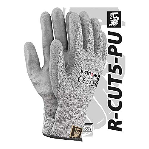 Reis R-CUT5-PU_7 Level5 Schutzhandschuhe, Schwarz-Weiß-Grau, 7 Größe, 12 Stück von REIS