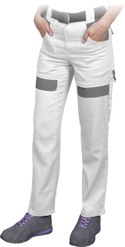 CORTON Damen-Schutzhose in Taillenlänge: 100% Baumwolle, 260 g/m², Vielseitige Taschen, Elastischer Bund, Reflektierend, Farbe: Weiß - grau, Größe 40 von REIS