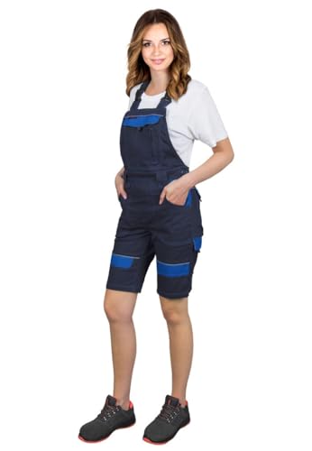 CORTON Damen-Schutzlatzhosen mit Kurzen Beinen: 100% Baumwolle, 260 g/m², Vielseitige Taschen, Anpassbare Passform, Farbe: Marineblau-blau, Größe 36 von REIS