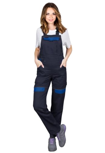 CORTON-L-B Damen-Schutzlatzhosen: 100% Baumwolle, 260 g/m², Vielseitige Taschen, Anpassbare Passform, Reflektierend, Farbe: Marineblau-blau, Größe 36 von REIS