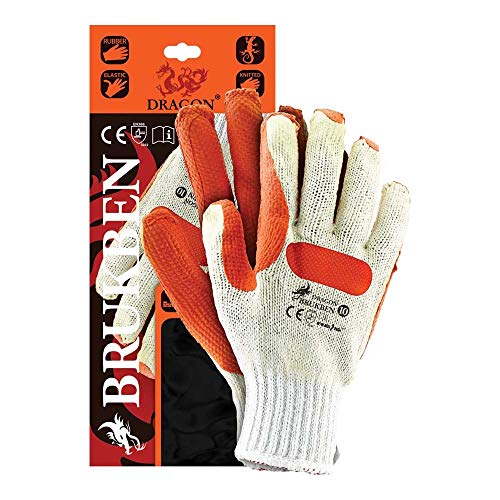 Reis BRUKBEN Dragon Schutzhandschuhe, Weiß-Orange, 10 Größe, 12 Stück von REIS