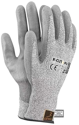 Reis R-CUT3-PU_10 Level3 Schutzhandschuhe, Schwarz-Weiß-Grau, 10 Größe, 12 Stück von REIS