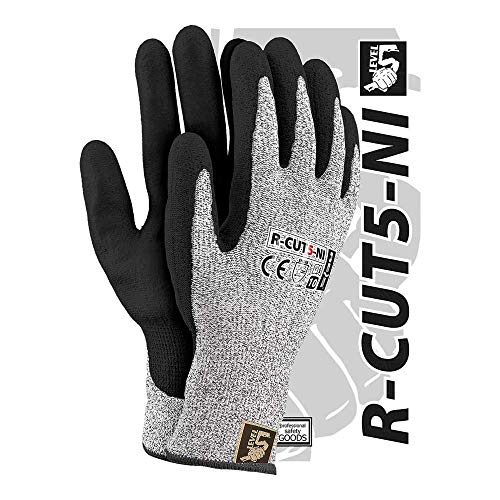 Reis R-Cut5-Ni_7 Level5 Schutzhandschuhe, Schwarz-Weiß-Schwarz, 7 Größe, 12 Stück von REIS