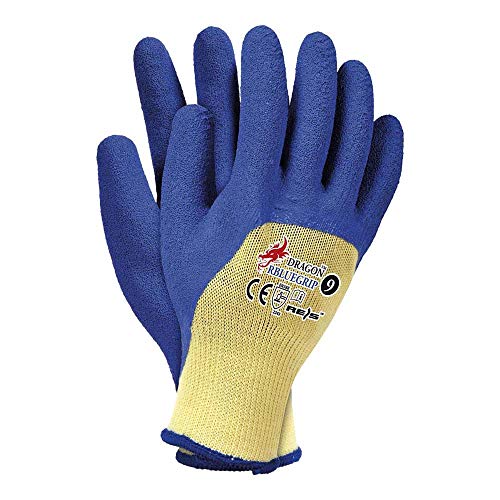 Reis RBLUEGRIP7 Dragon Schutzhandschuhe, Gelb-Blau, 7 Größe, 12 Stück von REIS