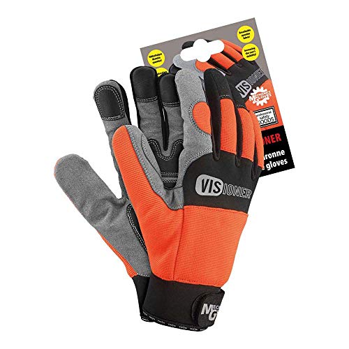 Reis RMC-VISIONER_L Mechanics Gloves Schutzhandschuhe, Orange-Schwarz-Grau, L Größe, 12 Stück von REIS