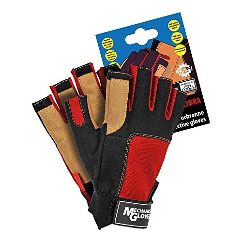 Reis Rmc-Libra_L Mechanics Gloves Schutzhandschuhe, Schwarz-Rot-Gelb, L Größe, 12 Stück von REIS