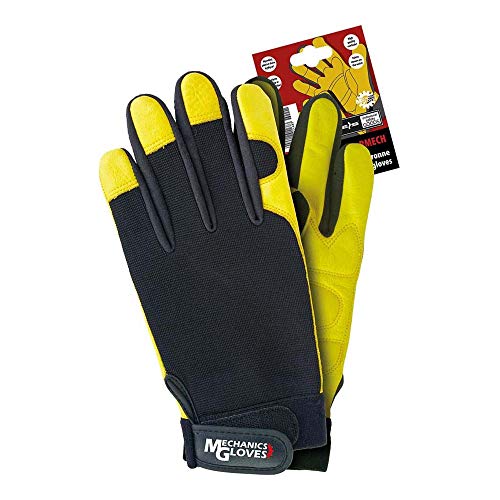 Reis Rmechl Mechanics Gloves Schutzhandschuhe, Schwarz-Gelb, L Größe, 12 Stück von REIS