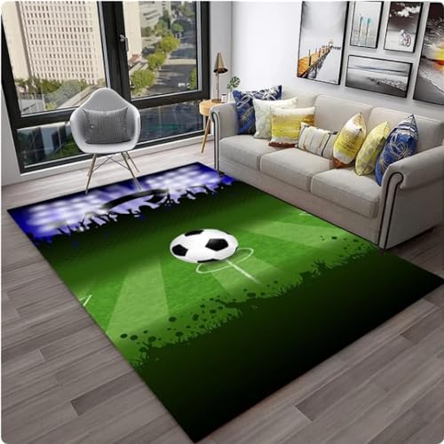 REIWAN Fußball Sport 3D Gedruckt Teppich,Wohnzimmer Sofa Tee Tisch Dekor Teppich,Kinderzimmer Spielteppich,Balkon Küche Anti-Rutsch Bodenmatte von REIWAN