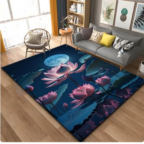 REIWAN Lotus Blume 3D Teppich Wohnzimmer Sofa Tisch Home Dekoration Bereich Teppiche Bad rutschfeste Fußmatten Schlafzimmer Nachttisch Teppich von REIWAN