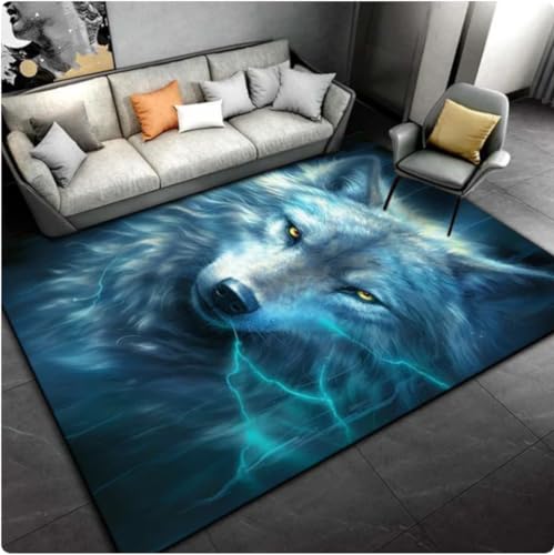 REIWAN Tier Wolf 3D Gedruckte Teppich Wohnzimmer Schlafzimmer Dekor Bereich Teppich Tür Matte Badezimmer Küche Anti-Rutsch Teppich Bodenmatte von REIWAN