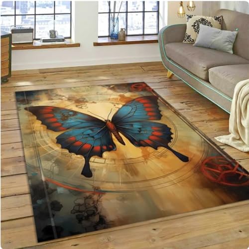 Traum Schmetterling Blume 3D Teppich, Wohnzimmer Sofa Dekor Teppich, Schlafzimmer Bett Anti-Rutsch Teppich, Balkon Flur Bodenmatte von REIWAN