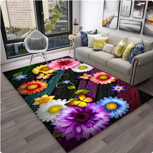 Traum Schmetterling Blume 3D Teppich, Wohnzimmer Sofa Schlafzimmer Dekor Teppich, Kid Play rutschfeste Fußmatte, Balkon Küche Teppich von REIWAN