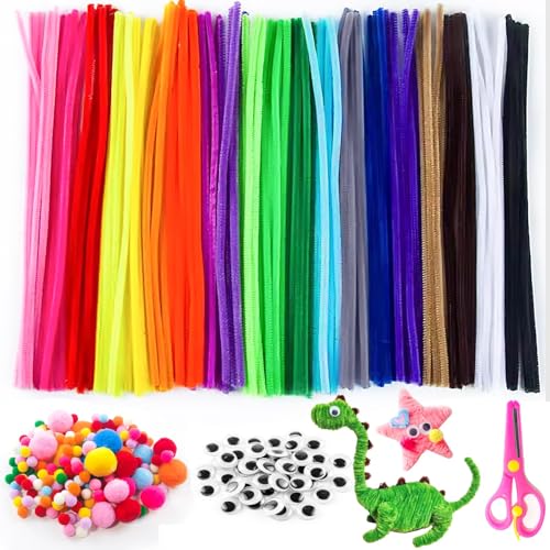 REJOECE 511 Pfeifenputzer Bunt zum Basteln, 30cm Mehrfarbig Pfeifenreiniger Set,DIY Pfeifenreiniger Basteln mit Chenilledraht Pompons und Selbstklebend Wackelaugen Verschiedene Größen für DIY Projekte von REJOECE