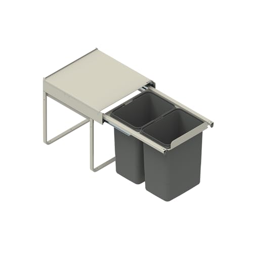 REJS Einbau-Mülleimer für 35 cm Schrank 2-fach Abfallsystem mit Deckel Soft-Close & Vollauszug 2 x 15L Frontmontage Silberfarben von REJS