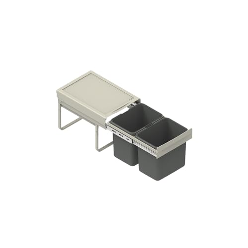 REJS Einbau-Mülleimer für 40 cm Schrank 2-fach Abfallsystem mit Deckel Soft-Close & Vollauszug 2 x 15L Frontmontage Silberfarben von REJS