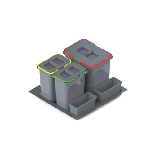 REJS Mülltrennsystem Küche für 60 cm Schrank 3-fach 1 x 20L + 2 x 9L mit Deckel & Griff Einbau Abfallsammler für Schubladen Küchenabfalleimer Abfalltrennung Abfallbehälter Set Silberfarben REJS Mülltrennsystem Küche für 60 cm Schrank 3-fach 1 x 20L + 2 x 9L mit Deckel & Griff Einbau Abfallsammler für Schubladen Küchenabfalleimer Abfalltrennung Abfallbehälter Set Silberfarben von REJS