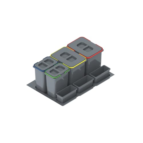 REJS Mülltrennsystem Küche für 80 cm Schrank 4-fach 2 x 20L + 2 x 9L mit Deckel & Griff Einbau Abfallsammler für Schubladen Küchenabfalleimer Abfalltrennung Abfallbehälter Set Silberfarben REJS Mülltrennsystem Küche für 80 cm Schrank 4-fach 2 x 20L + 2 x 9L mit Deckel & Griff Einbau Abfallsammler für Schubladen Küchenabfalleimer Abfalltrennung Abfallbehälter Set Silberfarben von REJS