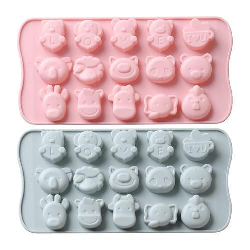 REKIDOOL Happy Farm Konditor-Formen-Set, 2 Stück, antihaftbeschichtet, Schokoladen-Silikonform für Kuchen, Kekse, Süßigkeiten, Gelee, Gummi, Handarbeit, Seife, Eiswürfelform, Cupcake-Topper von REKIDOOL