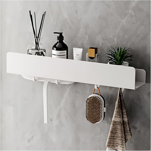 REKITA Duschablage ohne Bohren, Badezimmer Organizer 40 cm, Duschablage Edelstahl mit 4 Abnehmbaren Haken, Shampoo Halterung für Dusche, Hängeregal, Badregal Weiß von REKITA