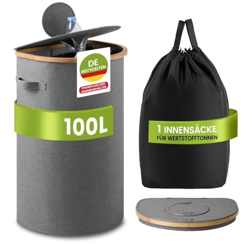 REKITA Pfandflaschen Sammelbehälter 100L Flaschensammler Leergut mit Deckeln und herausnehmbaren, wiederverwendbaren Innenbeuteln Leergut Sammelbehälter Pfandbehälter (Grau, 100L) von REKITA