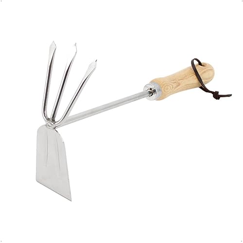 Rekord Doppelhäckchen (Edelstahl) mit Holzgriff und Aufhängeband Breite: 6,5 cm 3 Zinken, Doppelhacke, Gartenhacke, Kombihacke, Unkrautentferner, Grubber von REKORD Qualität in Ihrer Hand