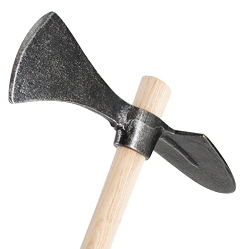 Rekord Wiedehopfhacke (rund) mit 105 cm Holz-Stiel aus Esche, zweiseitiger Kopf mit runder Stahl-Hacke und Stahl-Beil, Gartenhacke, Ovalblatt, Doppelfunktionswerkzeug von REKORD Qualität in Ihrer Hand