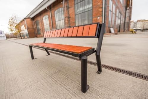 REKORD Gartenbank 175 x 59 x 76 cm Robuste Parkbank aus Metall und Holz mit Rückenlehne wetterfeste Outdoor Sitzbank Bank für Garten Terrasse Balkon Vorgarten – Gladiator Prestige - Palisander von REKORD