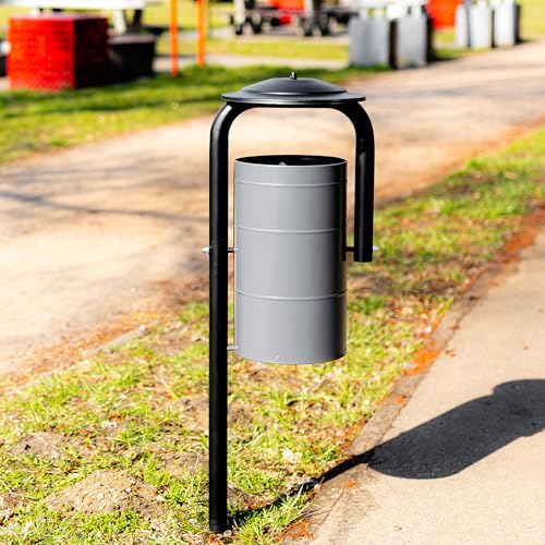 REKORD Robuster Abfallbehälter Grau 30L Mülltonne für Park Garten Stadt Outdoor Wetterfest Metall Modernes Design mit Regenschutz von REKORD