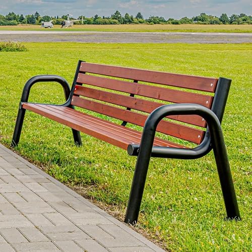 REKORD Spartan Bis Bank aus Stahl für Garten und Stadtparks pulverbeschichtet aus abgelagertem Holz wetterfest 4-sitzig 196 cm (Palisander) von REKORD