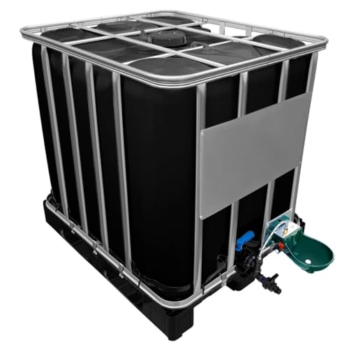 1000l IBC Wassertank in SCHWARZ mit Tränkebecken auf PE-Palette NEU von REKUBIK