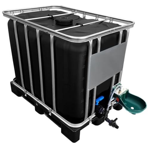 600l IBC Wassertank in SCHWARZ mit Tränkebecken auf PE-Palette NEU von REKUBIK