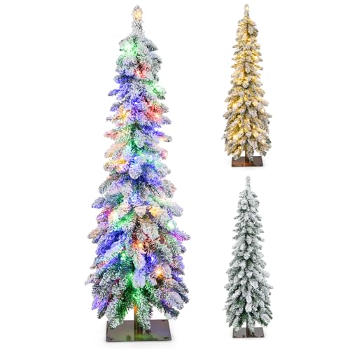 RELAX4LIFE 120 cm Künstlicher Weihnachtsbaum mit Schnee, 100 zweifarbige LEDs, 11 Einstellungen Controller mit Timer, 225 Zweigspitzen, Material PVC, Metallständer von RELAX4LIFE