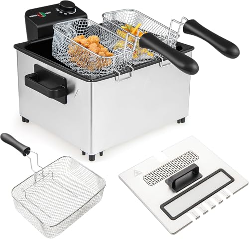 RELAX4LIFE 2000W Öl-Fritteuse mit 3 Frittierkörben, 5L elektrischer Friteuse aus Edelstahl, mit Einstellbare Temperatur & Überhitzungsschutz & Sichtfenster, spülmaschinengeeignet, für Familienküche von RELAX4LIFE
