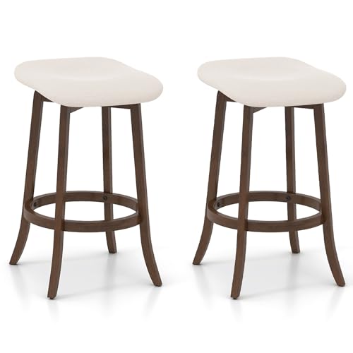 RELAX4LIFE 2er-Set Barhocker, Küchenhocker Holz, Barstuhl gepolstert, Bistrohocker mit 360° drehbarem Sitz und Fußstütze, moderner Esszimmerhocker für Küche & Wohnzimmer & Esszimmer, Braun von RELAX4LIFE