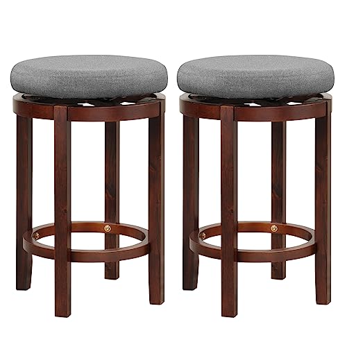 RELAX4LIFE 2er-Set Barhocker aus Holz, Moderner Sitzhocker mit drehbare Sitzfläcen, Stabile Barstühle mit Füße und Fußstütze, Küchen Hocker für Esszimmer, Bar & Kneipe, Grau+ Braun von RELAX4LIFE