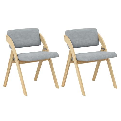 RELAX4LIFE 2er Set Esszimmerstühle, Klappstuhl mit Gummiholzrahmen & Gepolsterter Sitz, Küchenstuhl Klappbar, 48 cm Sitzhöhe, Tragbarer Bürostuhl für Esszimmer Küche Office Events (Grau) von RELAX4LIFE