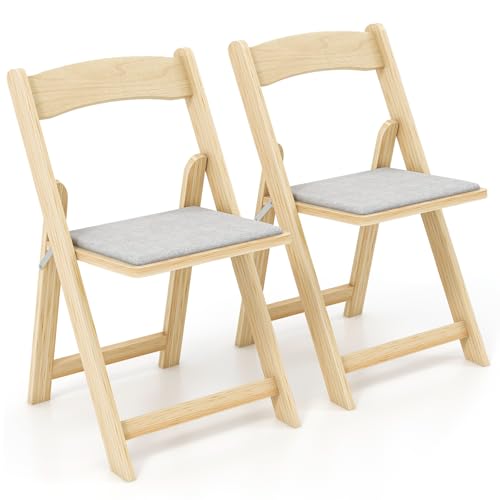RELAX4LIFE 2er Set Klappstuhl, Esszimmerstuhl mit Gepolsterter Sitzfläche & Holzrahmen, Küchenstuhl Klappbar & Tragbar, Bürostuhl für Esszimmer Office Events von RELAX4LIFE