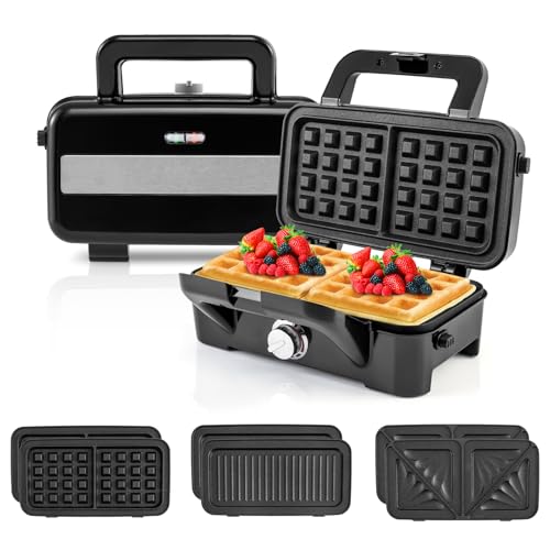 RELAX4LIFE 3-in-1 Sandwichmaker, Multifunktionaler Sandwich- & Panini-Toaster mit 6 abnehmbare Platten, 5-Gang Temperaturregelung & Überhitzungsschutz, 1082W, Kontaktgrill Waffeleisen für Frühstück von RELAX4LIFE
